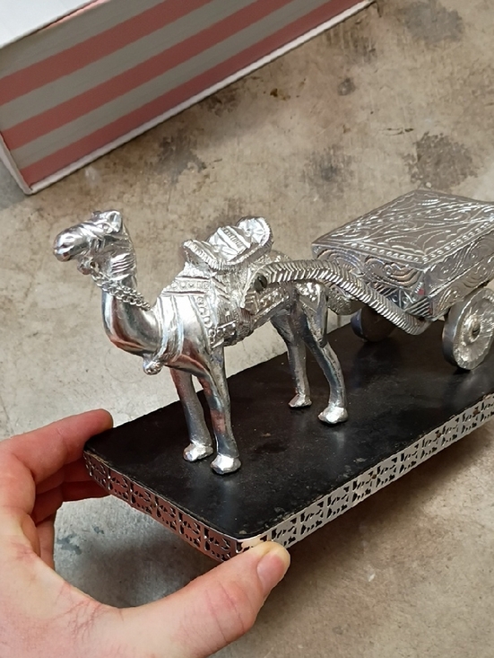 Other - Silver Camel Pull Cart Figurine on Black Base